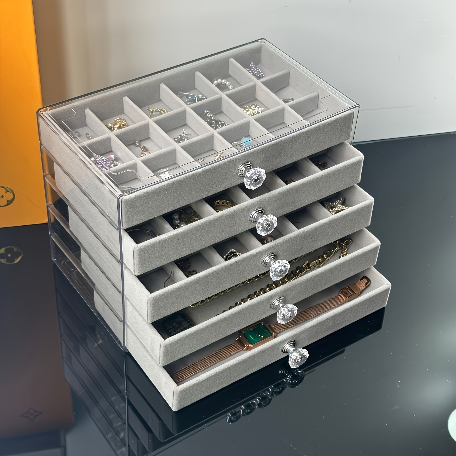 Latest 2025 Stackable Acrylic Jewelry Organizer with 5 Drawers - Women's Favorite for Earrings, Necklaces & Bracelets Storage Solution, Jewelry Boxes