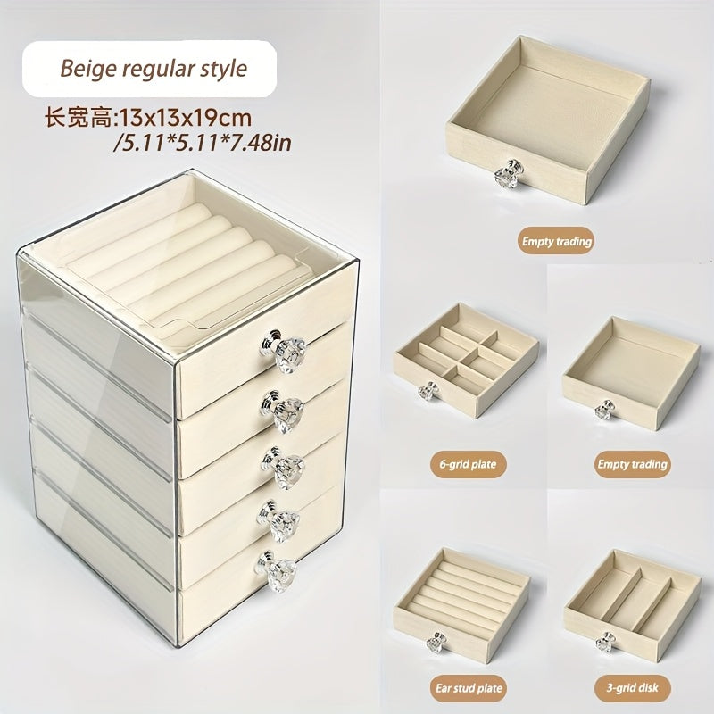 A Jewelry Storage Box, Square And Five-Layered, Designed for Necklaces, Rings, And Earrings. This Exquisite And High-End Accessory Box Features Multiple Transparent Layers with Large Capacity, Catering to Various Storage Needs. It Is Perfect for