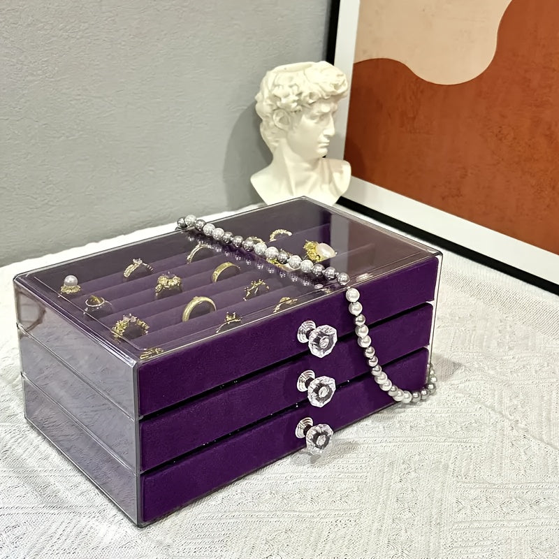Large Capacity Jewelry Organizer Box with Transparent Lid - Elegant Beige/White/Gray/Black/ - Watch, Bracelet, Earring, Necklace Storage - Durable Plastic Construction - for Home, Salon, Boutique - Jewelry Display Case - Easy-Clean Surface - Modern