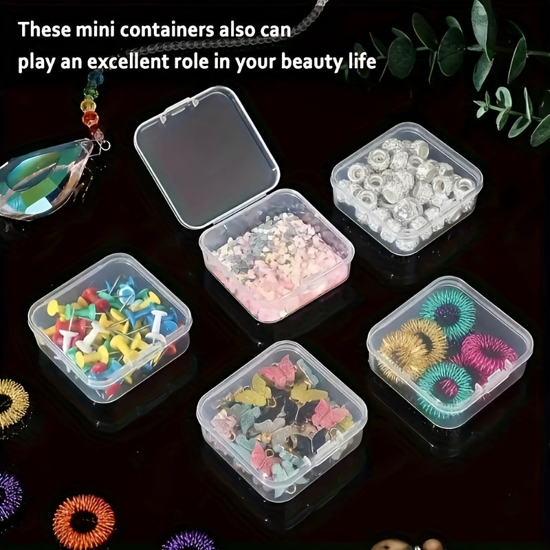 100pcs Transparent Window Storage Box Set, Mini Earring Organizer, Hook-Type Sewing Supplies Storage Box, 5.5cm/2.17 Inches
