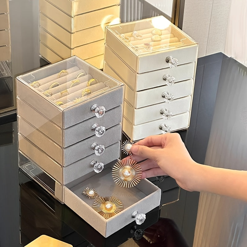 A Jewelry Storage Box, Square And Five-Layered, Designed for Necklaces, Rings, And Earrings. This Exquisite And High-End Accessory Box Features Multiple Transparent Layers with Large Capacity, Catering to Various Storage Needs. It Is Perfect for