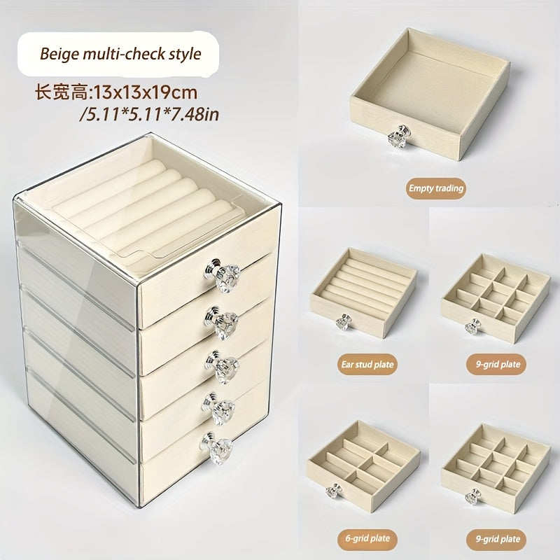 A Jewelry Storage Box, Square And Five-Layered, Designed for Necklaces, Rings, And Earrings. This Exquisite And High-End Accessory Box Features Multiple Transparent Layers with Large Capacity, Catering to Various Storage Needs. It Is Perfect for
