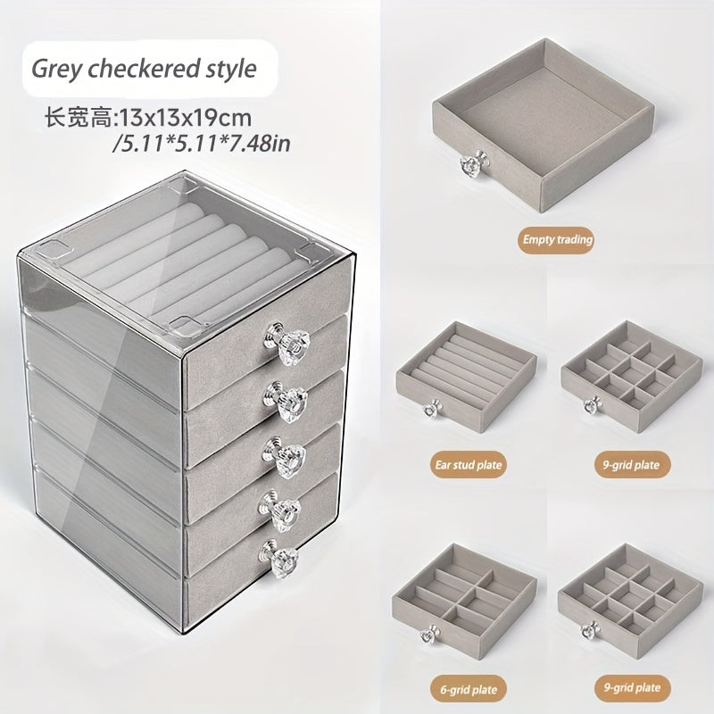 A Jewelry Storage Box, Square And Five-Layered, Designed for Necklaces, Rings, And Earrings. This Exquisite And High-End Accessory Box Features Multiple Transparent Layers with Large Capacity, Catering to Various Storage Needs. It Is Perfect for