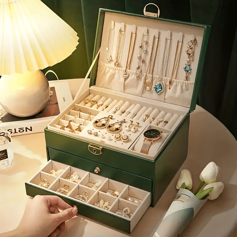Women'S Jewelry Organizer Box with Soft Interior Lining - Elegant Black Exterior, Multi-Tier Storage Case for Necklaces, Rings, Earrings, Bracelets - Portable Jewelry armoire for Home, Travel, Gift - Durable Construction Jewelry Storage Organizer, Home