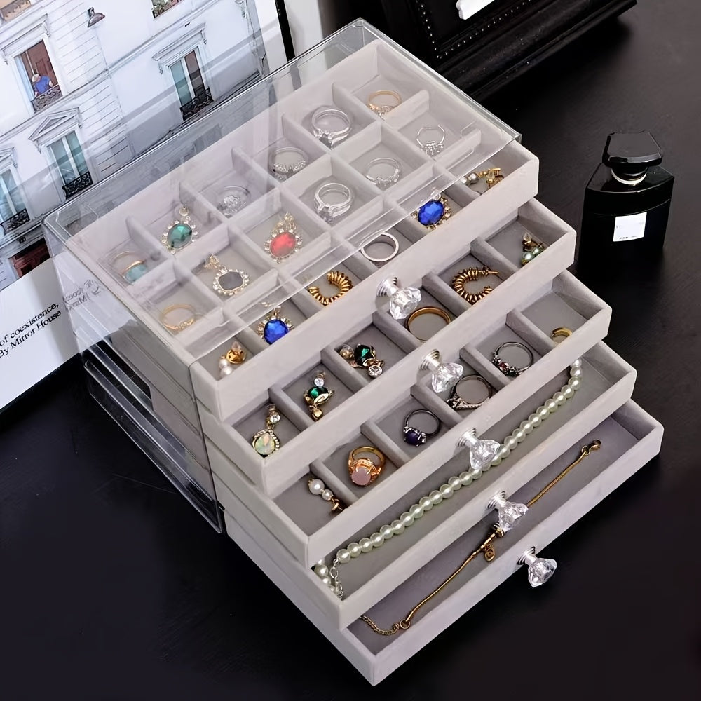 Latest 2025 Stackable Acrylic Jewelry Organizer with 5 Drawers - Women's Favorite for Earrings, Necklaces & Bracelets Storage Solution, Jewelry Boxes