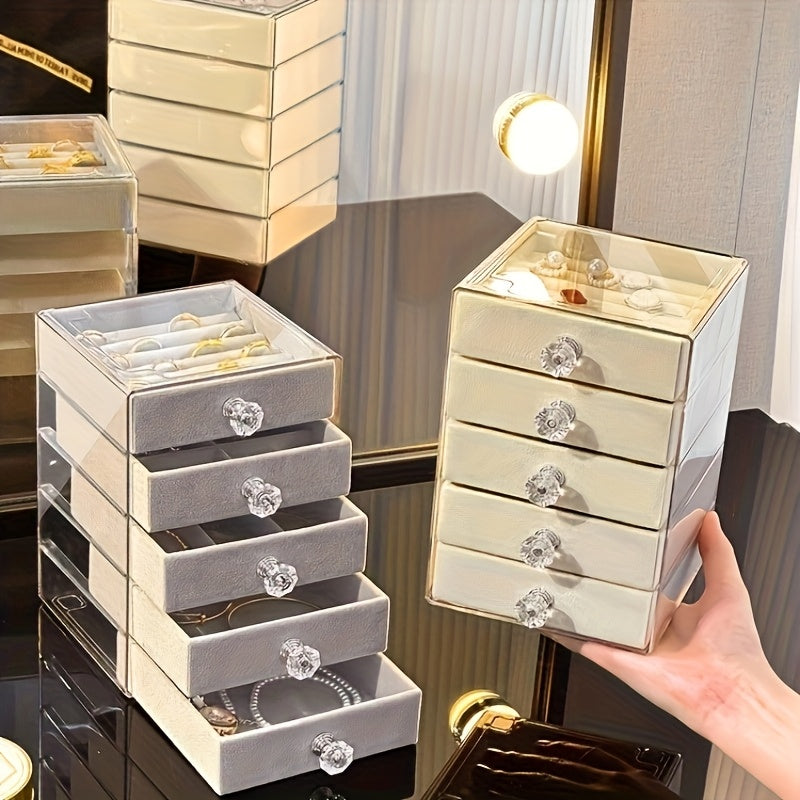 A Jewelry Storage Box, Square And Five-Layered, Designed for Necklaces, Rings, And Earrings. This Exquisite And High-End Accessory Box Features Multiple Transparent Layers with Large Capacity, Catering to Various Storage Needs. It Is Perfect for