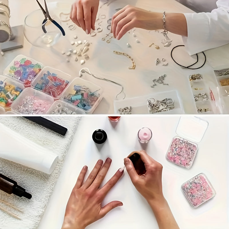 100pcs Transparent Window Storage Box Set, Mini Earring Organizer, Hook-Type Sewing Supplies Storage Box, 5.5cm/2.17 Inches
