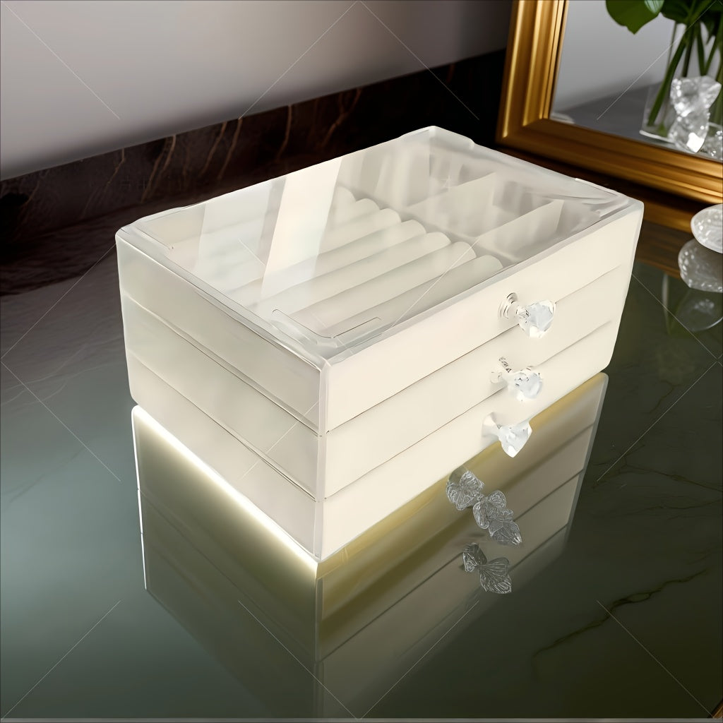 Ladies' Best Choice, 2025 New Acrylic Jewelry Storage Box for Earrings, Necklaces, Bracelets with 3 Drawers, Stackable and Displayable