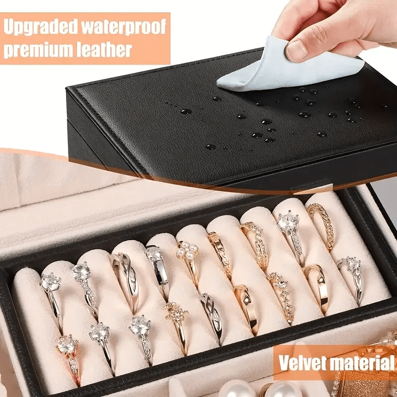 European and American Desktop Storage Organizer, Jewelry Box with Two or Three Layers to Eliminate Clutter; Soft Lining Enhances the Shine of Metal Accessories. Features Locking Mechanism & Multi-Compartment Design for Necklaces/Rings Protection in Fabric