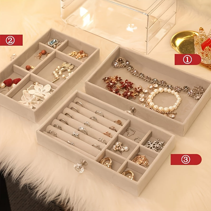 Ladies' Best Choice, 2025 New Acrylic Jewelry Storage Box for Earrings, Necklaces, Bracelets with 3 Drawers, Stackable and Displayable