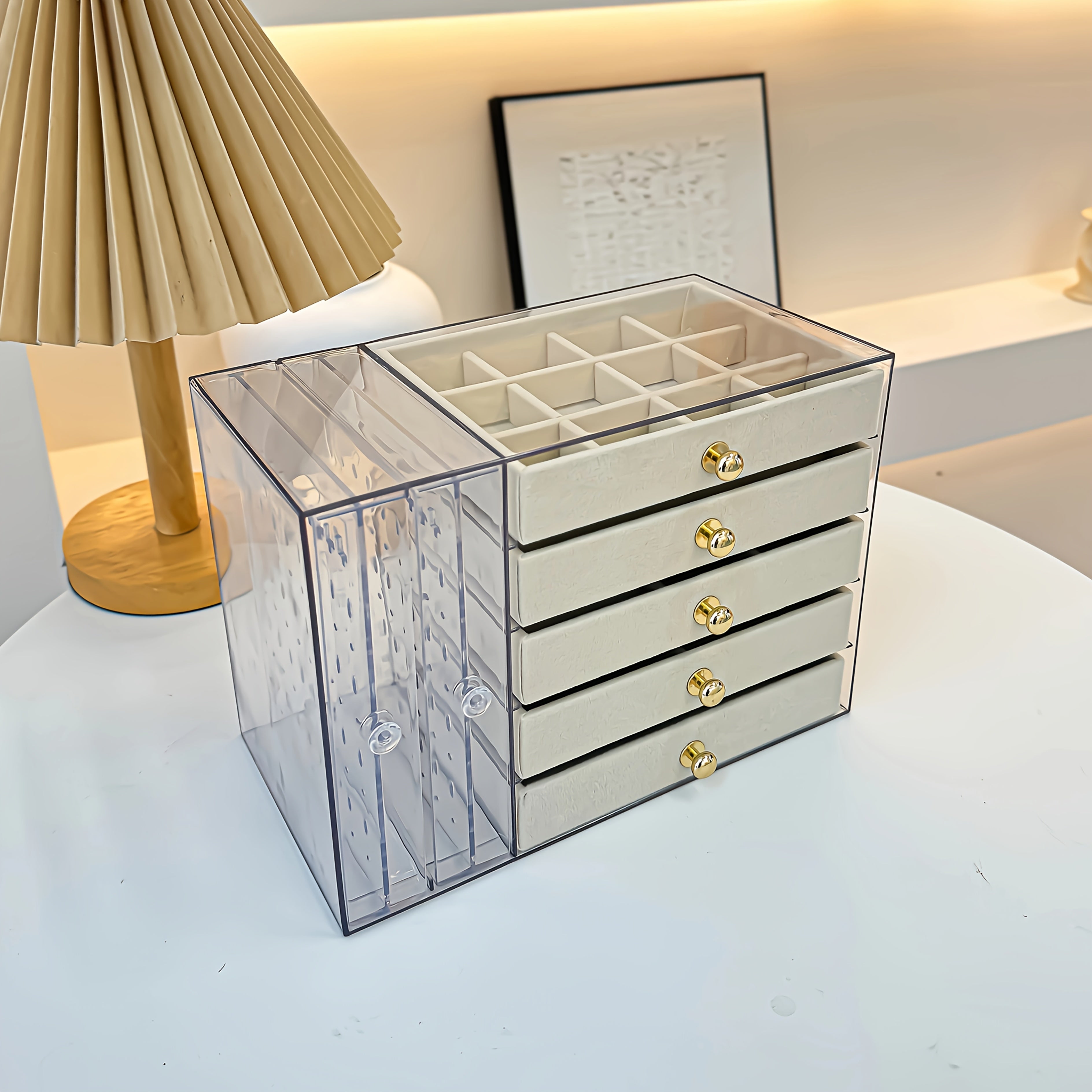 1PCJewelry Boxes & Organizers, High-end jewelry box, transparent large-capacity jewelry storage box, necklace display stand, exquisite drawer-style earring, stud, ring, necklace and bracelet storage box, multi-functional jewelry box exquisite box