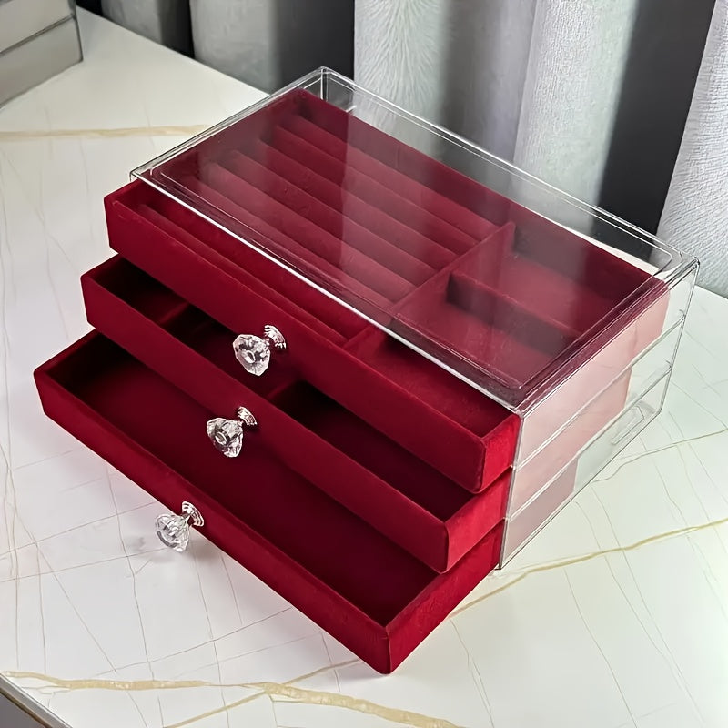 Large Capacity Jewelry Organizer Box with Transparent Lid - Elegant Beige/White/Gray/Black/ - Watch, Bracelet, Earring, Necklace Storage - Durable Plastic Construction - for Home, Salon, Boutique - Jewelry Display Case - Easy-Clean Surface - Modern