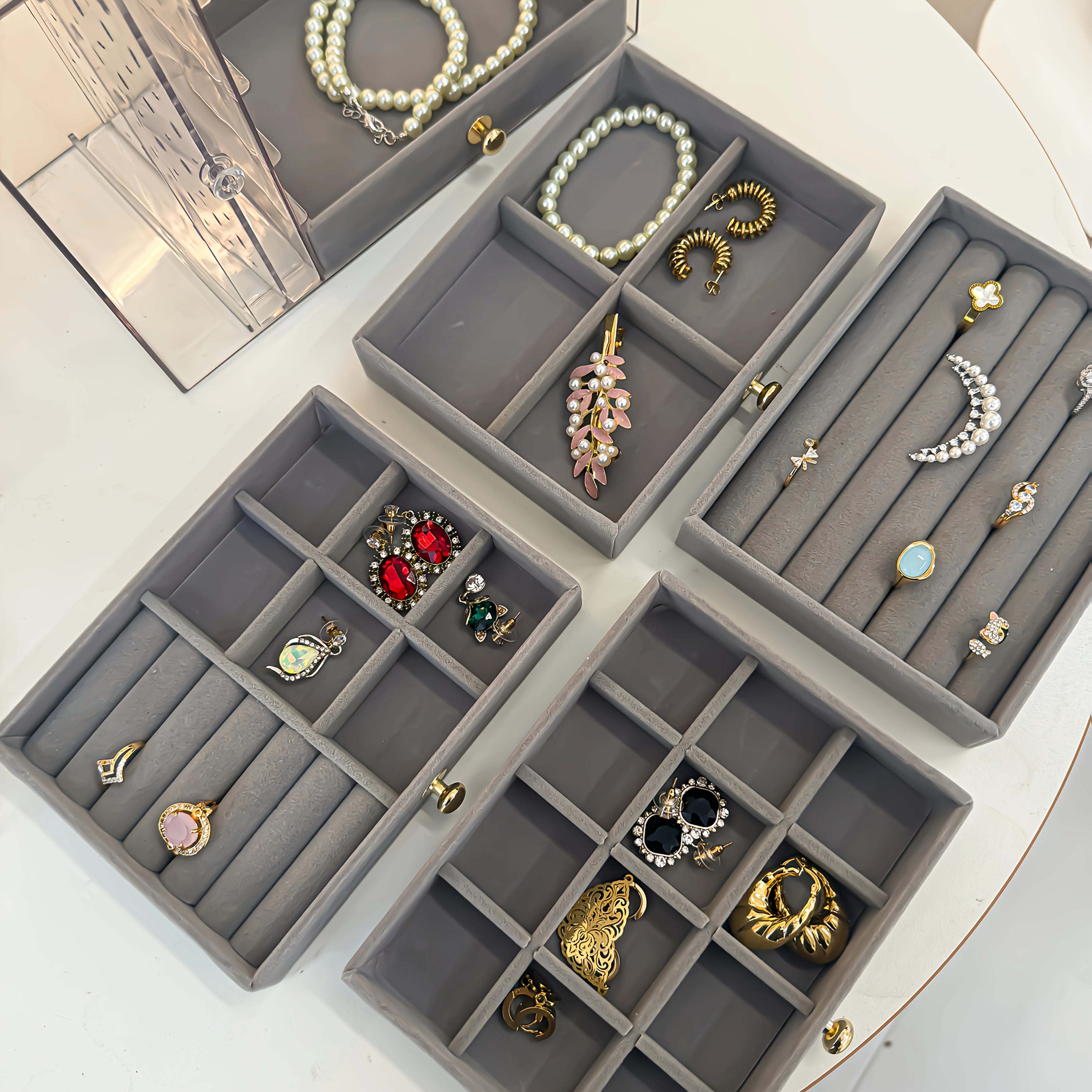 1PCJewelry Boxes & Organizers, High-end jewelry box, transparent large-capacity jewelry storage box, necklace display stand, exquisite drawer-style earring, stud, ring, necklace and bracelet storage box, multi-functional jewelry box exquisite box