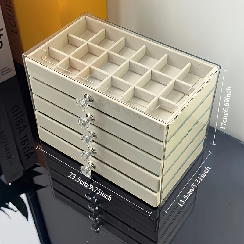 Latest 2025 Stackable Acrylic Jewelry Organizer with 5 Drawers - Women's Favorite for Earrings, Necklaces & Bracelets Storage Solution, Jewelry Boxes
