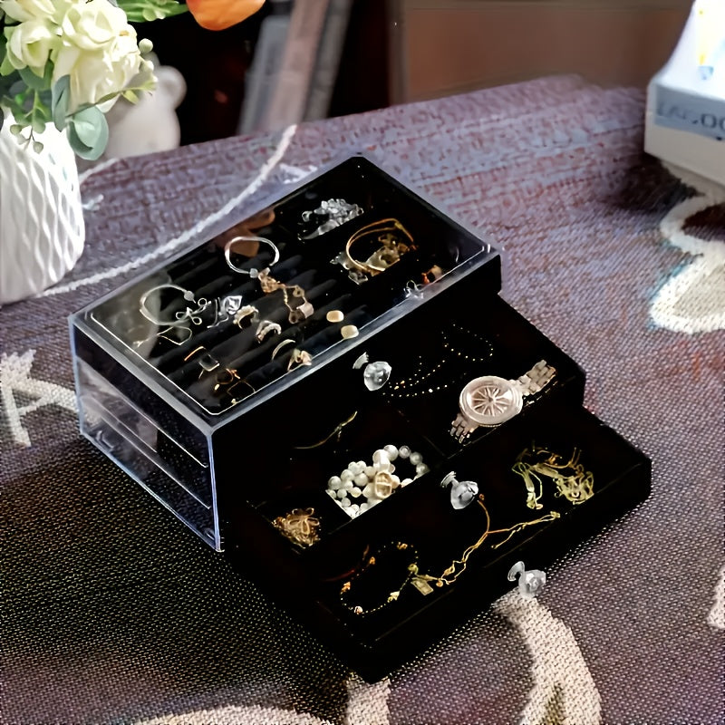 Large Capacity Jewelry Organizer Box with Transparent Lid - Elegant Beige/White/Gray/Black/ - Watch, Bracelet, Earring, Necklace Storage - Durable Plastic Construction - for Home, Salon, Boutique - Jewelry Display Case - Easy-Clean Surface - Modern