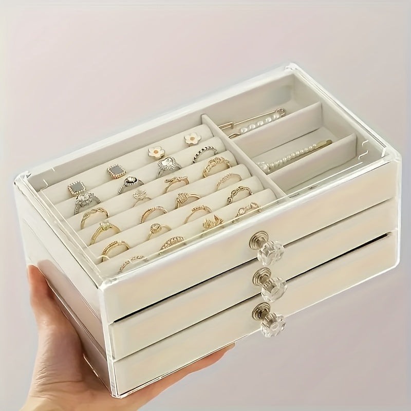 Large Capacity Jewelry Organizer Box with Transparent Lid - Elegant Beige/White/Gray/Black/ - Watch, Bracelet, Earring, Necklace Storage - Durable Plastic Construction - for Home, Salon, Boutique - Jewelry Display Case - Easy-Clean Surface - Modern
