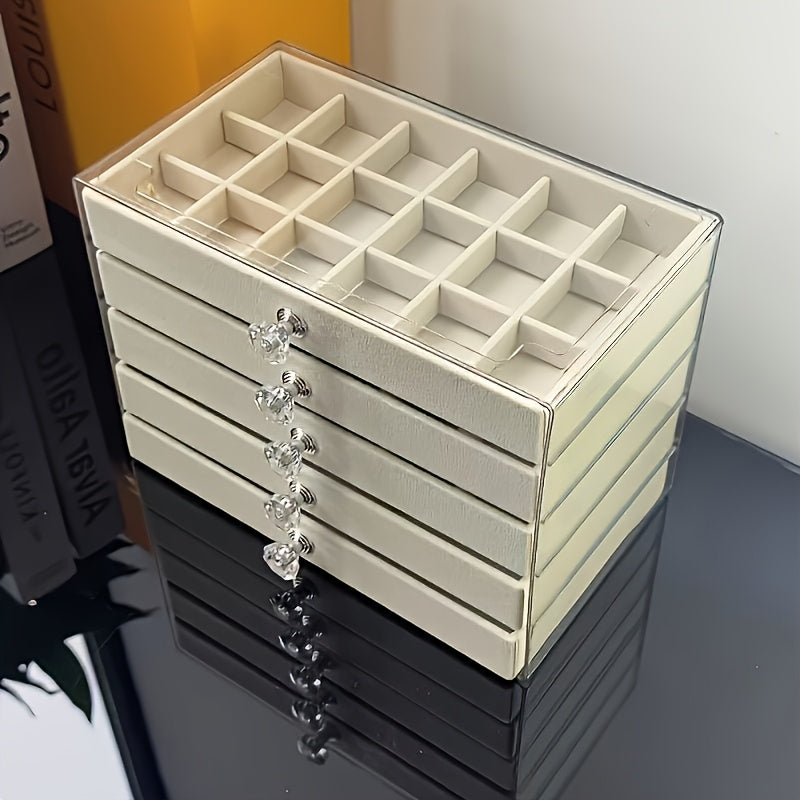 Latest 2025 Stackable Acrylic Jewelry Organizer with 5 Drawers - Women's Favorite for Earrings, Necklaces & Bracelets Storage Solution, Jewelry Boxes