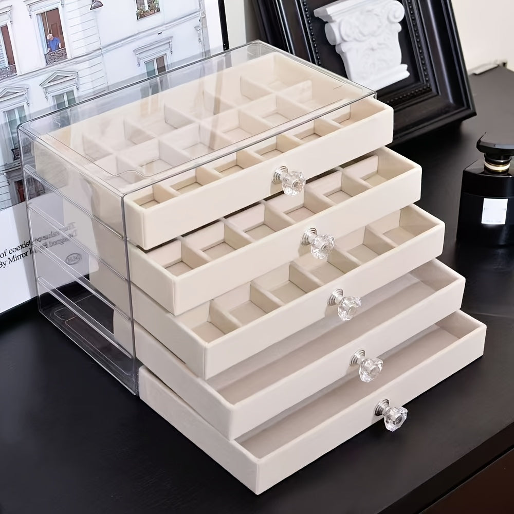 Latest 2025 Stackable Acrylic Jewelry Organizer with 5 Drawers - Women's Favorite for Earrings, Necklaces & Bracelets Storage Solution, Jewelry Boxes