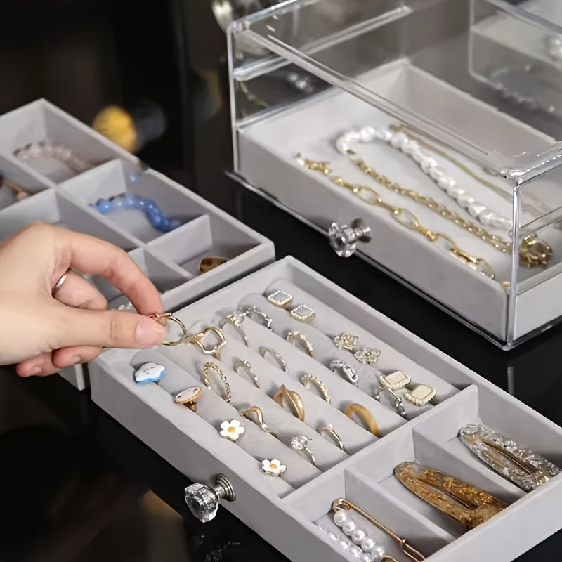 Ladies' Best Choice, 2025 New Acrylic Jewelry Storage Box for Earrings, Necklaces, Bracelets with 3 Drawers, Stackable and Displayable