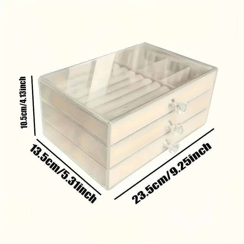 Large Capacity Jewelry Organizer Box with Transparent Lid - Elegant Beige/White/Gray/Black/ - Watch, Bracelet, Earring, Necklace Storage - Durable Plastic Construction - for Home, Salon, Boutique - Jewelry Display Case - Easy-Clean Surface - Modern