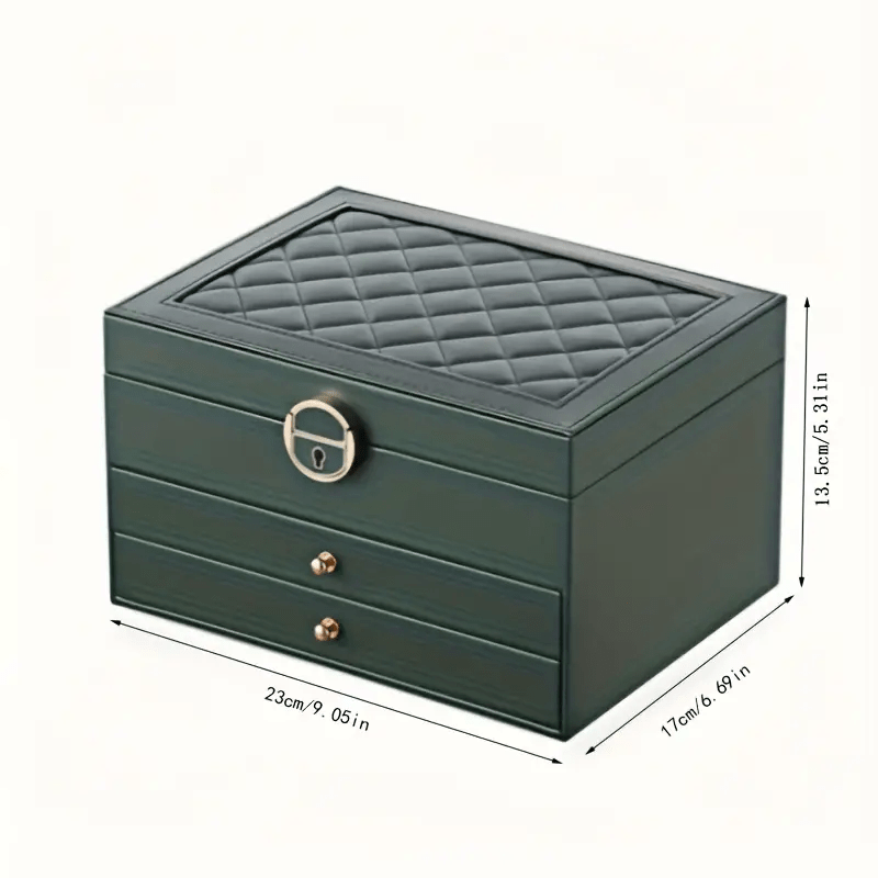 European and American Desktop Storage Organizer, Jewelry Box with Two or Three Layers to Eliminate Clutter; Soft Lining Enhances the Shine of Metal Accessories. Features Locking Mechanism & Multi-Compartment Design for Necklaces/Rings Protection in Fabric