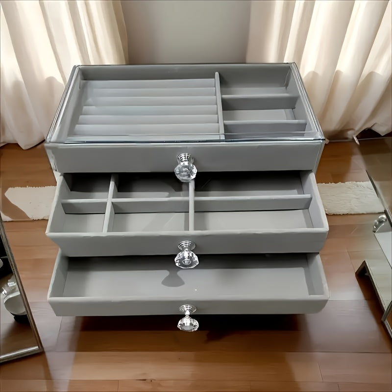 Large Capacity Jewelry Organizer Box with Transparent Lid - Elegant Beige/White/Gray/Black/ - Watch, Bracelet, Earring, Necklace Storage - Durable Plastic Construction - for Home, Salon, Boutique - Jewelry Display Case - Easy-Clean Surface - Modern