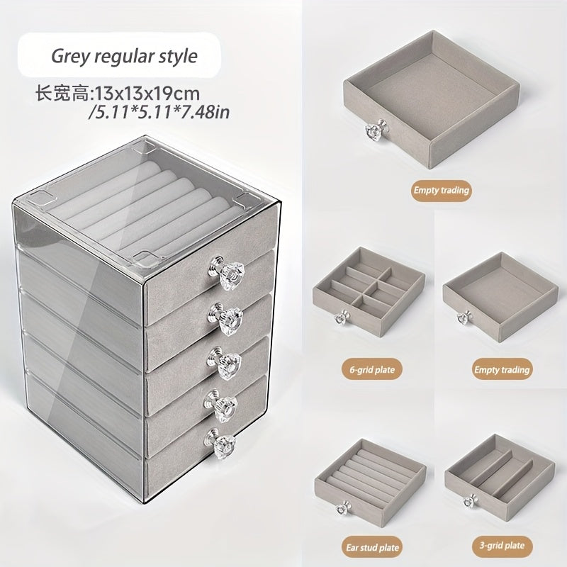A Jewelry Storage Box, Square And Five-Layered, Designed for Necklaces, Rings, And Earrings. This Exquisite And High-End Accessory Box Features Multiple Transparent Layers with Large Capacity, Catering to Various Storage Needs. It Is Perfect for