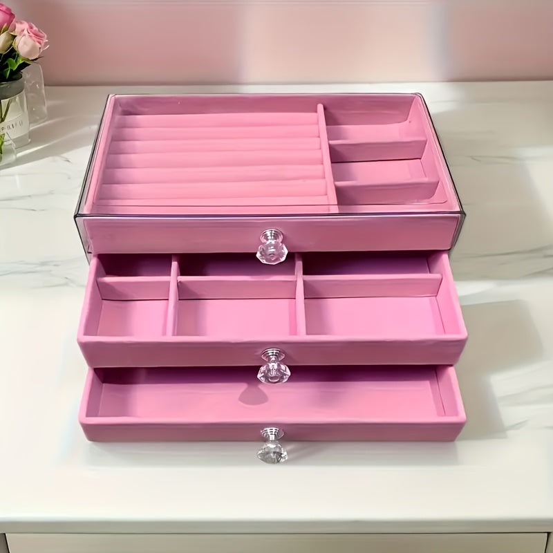 Large Capacity Jewelry Organizer Box with Transparent Lid - Elegant Beige/White/Gray/Black/ - Watch, Bracelet, Earring, Necklace Storage - Durable Plastic Construction - for Home, Salon, Boutique - Jewelry Display Case - Easy-Clean Surface - Modern