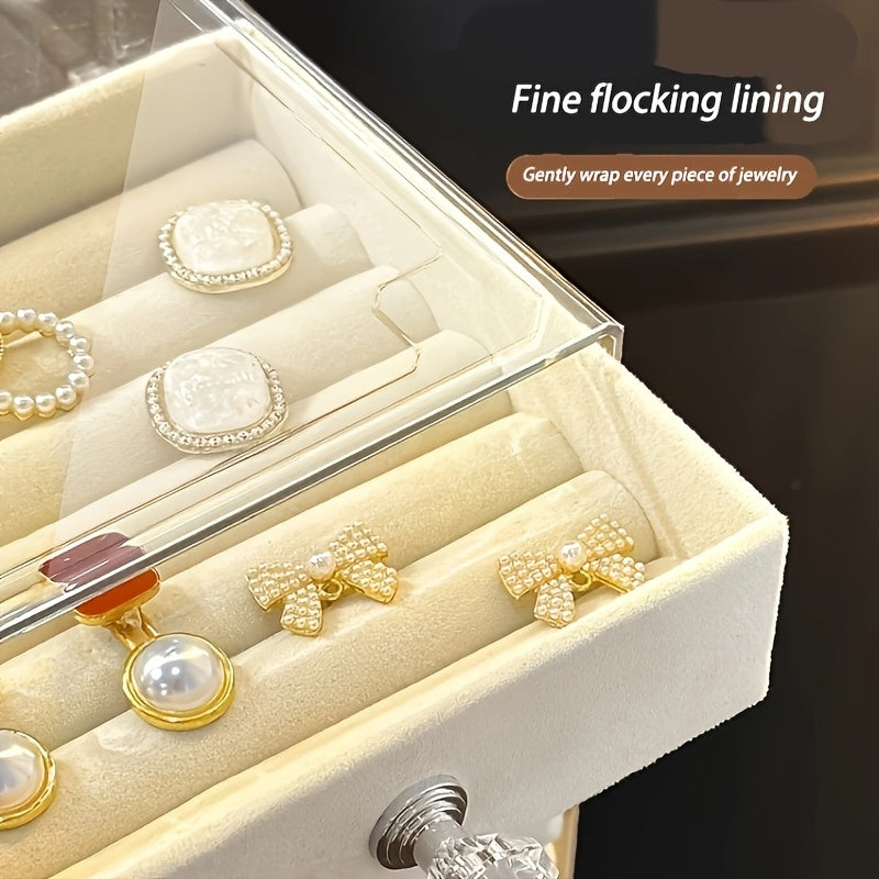 A Jewelry Storage Box, Square And Five-Layered, Designed for Necklaces, Rings, And Earrings. This Exquisite And High-End Accessory Box Features Multiple Transparent Layers with Large Capacity, Catering to Various Storage Needs. It Is Perfect for