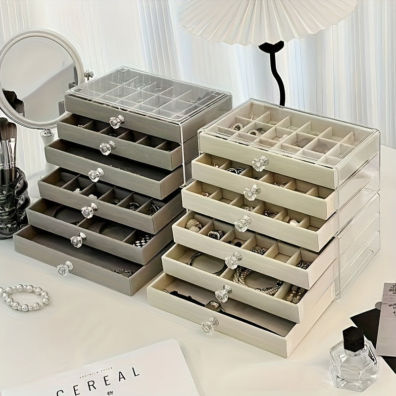Latest 2025 Stackable Acrylic Jewelry Organizer with 5 Drawers - Women's Favorite for Earrings, Necklaces & Bracelets Storage Solution, Jewelry Boxes
