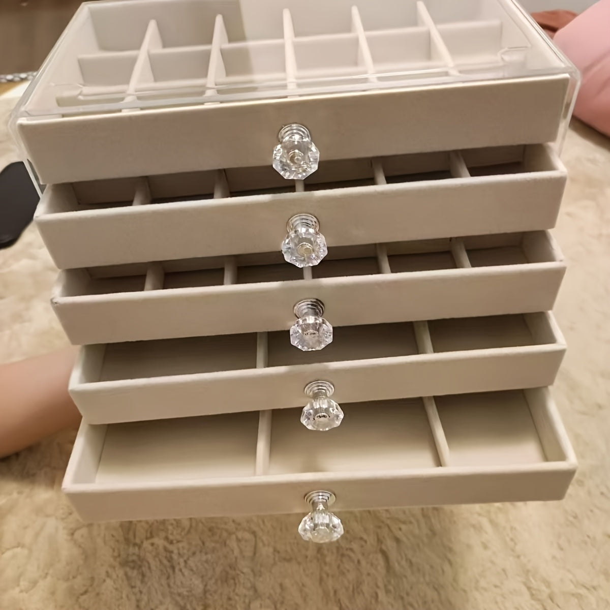 Latest 2025 Stackable Acrylic Jewelry Organizer with 5 Drawers - Women's Favorite for Earrings, Necklaces & Bracelets Storage Solution, Jewelry Boxes