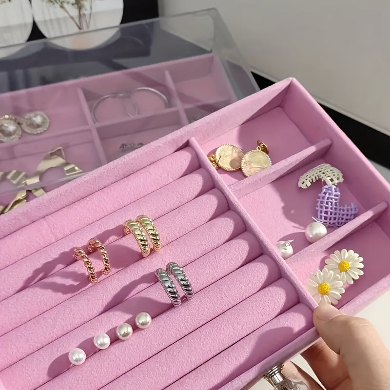 Large Capacity Jewelry Organizer Box with Transparent Lid - Elegant Beige/White/Gray/Black/ - Watch, Bracelet, Earring, Necklace Storage - Durable Plastic Construction - for Home, Salon, Boutique - Jewelry Display Case - Easy-Clean Surface - Modern